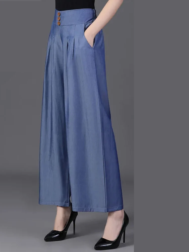 Ice Slik Culotte Pants Casual Women High Waist Soft  Wide Leg  Straight Trouser Oversize Pantalones New Ankle-length Sweatpants
