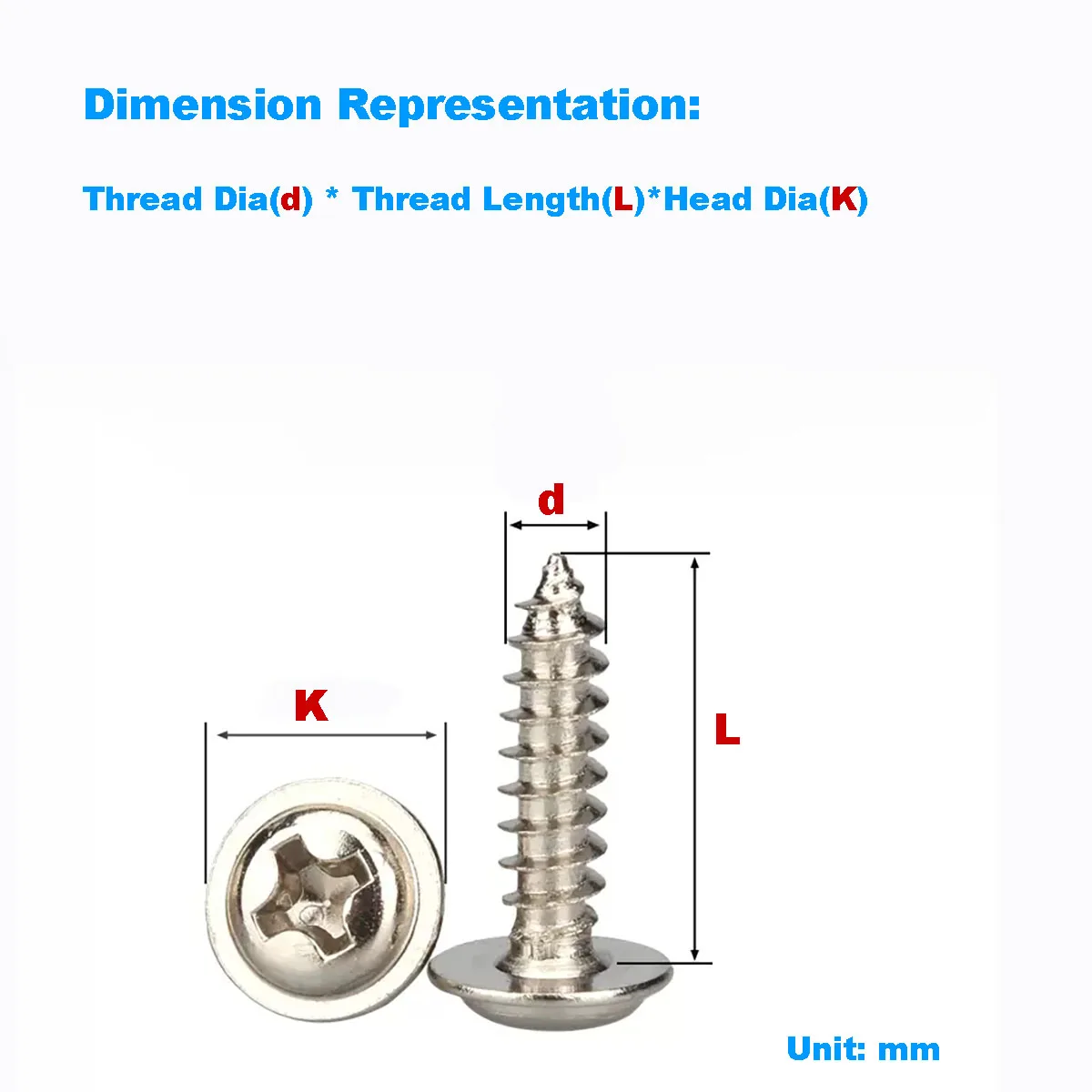 

Carbon Steel Nickel Plated Pan Head With Gasket Cross Tapping Screw M2M2.3M3M4