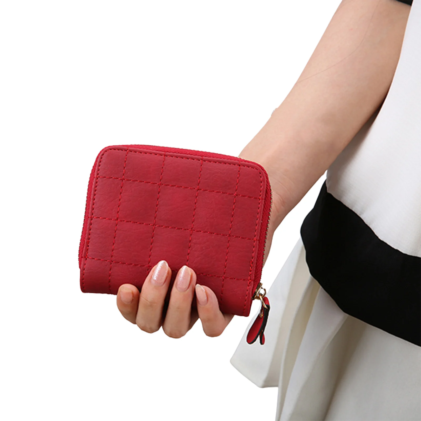 Cartera pequeña de cuero para mujer, monedero de piel sintética suave con cierre de cremallera, monedero de bolsillo con múltiples ranuras, tarjetero para niña - Maletas y bolsas