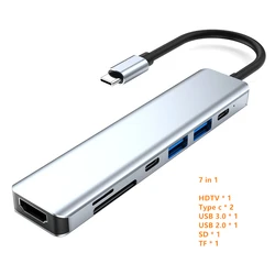 Premium USB-C Hub with 4K HDMI, USB 3.0, Type-C Charging, and SD/TF Card Reader (Grey 7 in 1)