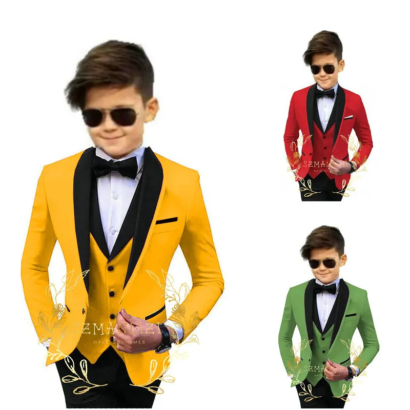 Formal Boys Suit For Wedding Children Gold Party Blazers Vest Pants Sets Outfit Shawl Lapel Kids Costume Gentlemen Prom Tuxedos