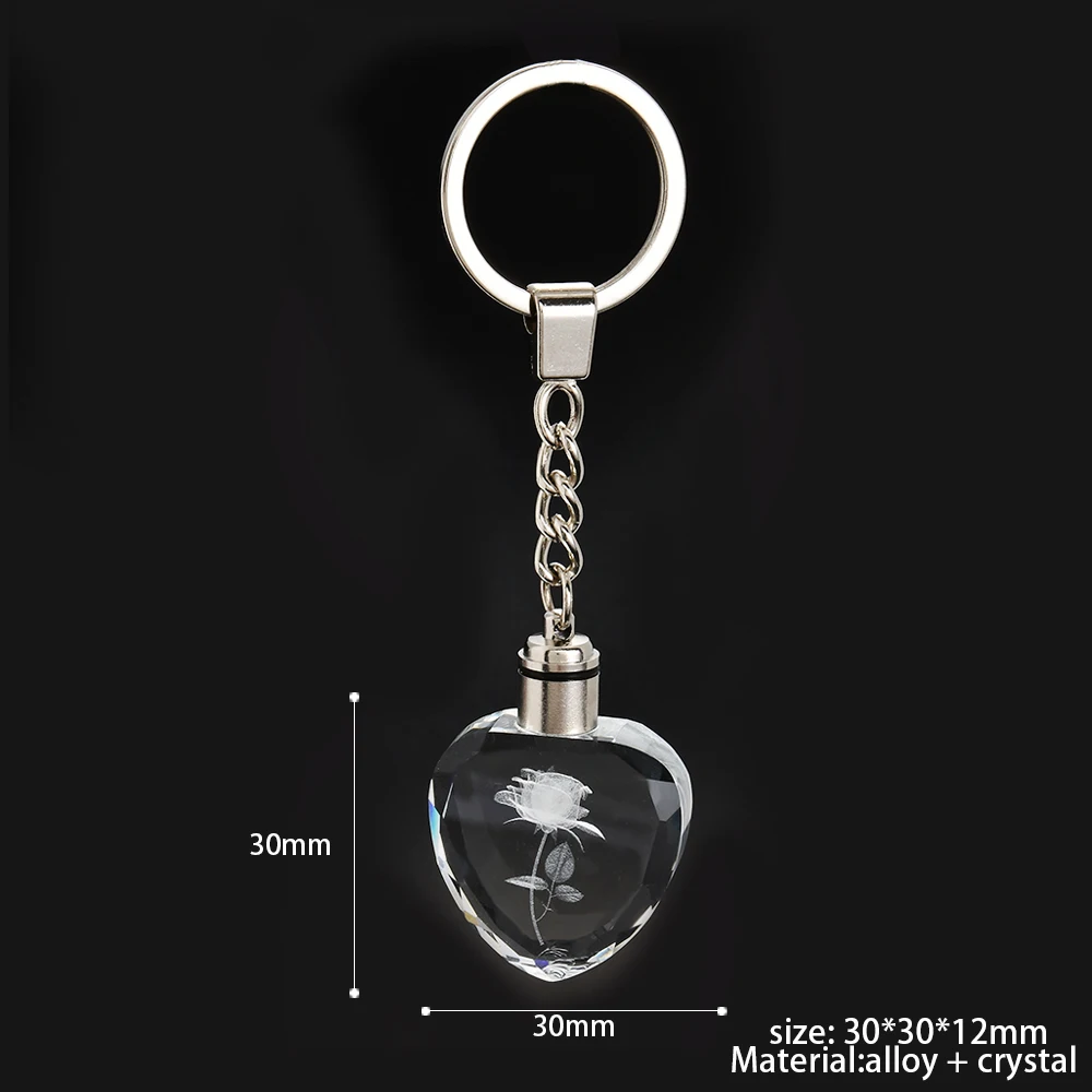 Fashion Colorful Fairy Rose Flower Pattern Love Shape Crystal Rhinestone LED Light keychain Lover Key Chain Keyring Jewelry key rings key chains crystal keychain
