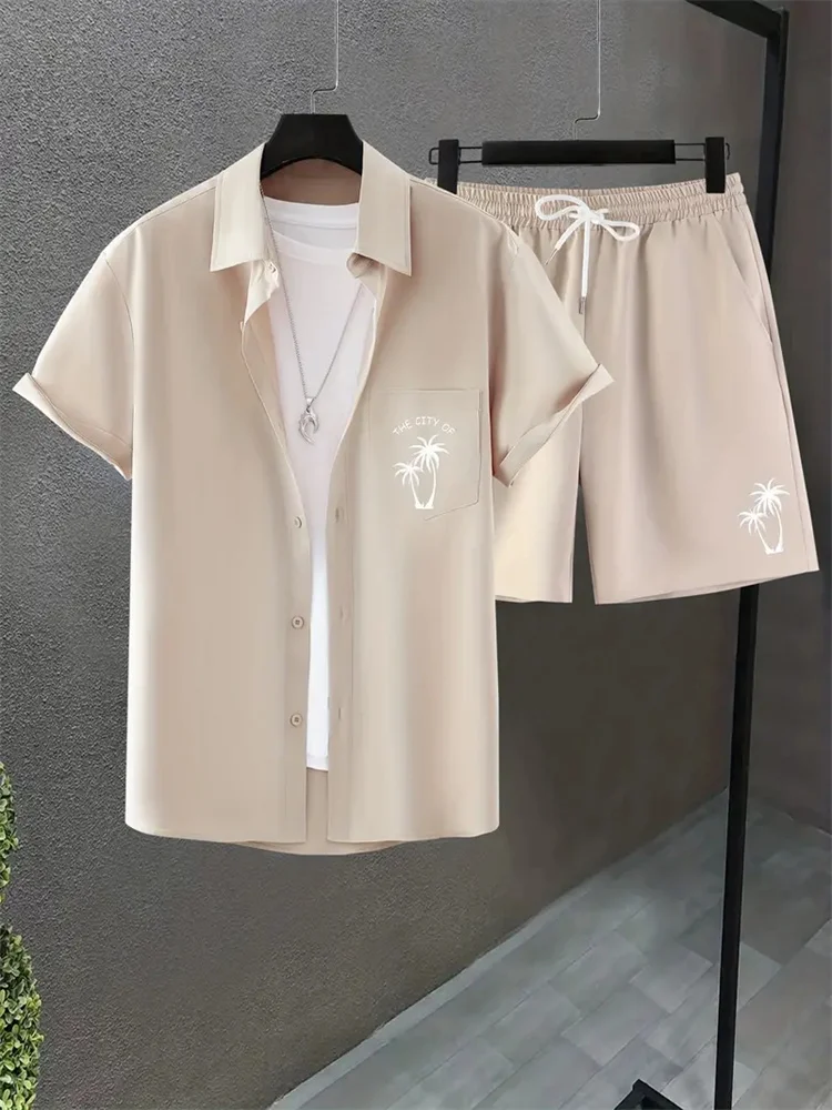 New Men's Short-Sleeved Shirt And Shorts Two-Piece Set Beach Hawaiian Style Summer Single-Breasted Shirt T-Shirt Sportswear Suit 4