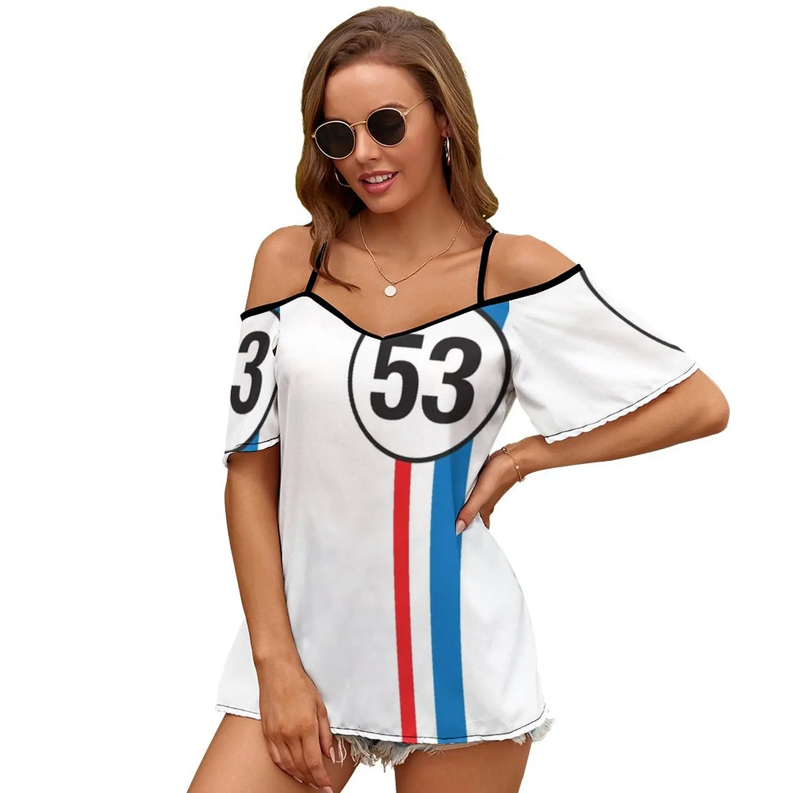 Herbie ( 53 ) Sexy E Club Fashion T-Shirt Femminile Manica Corta Off Spalla Lady T Shirt Herbie Herbie The Love Bug Love Bug