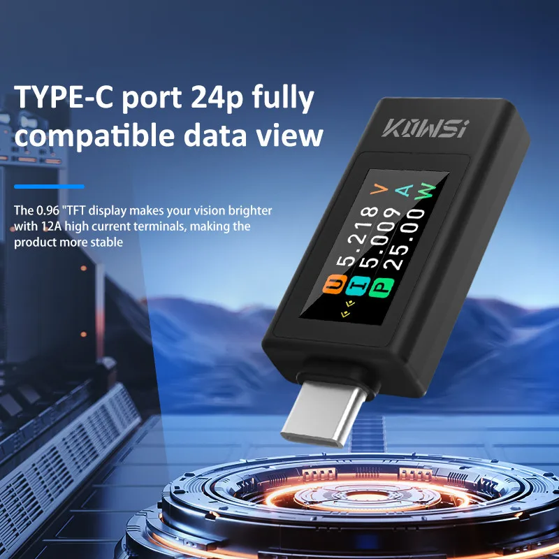 thumbnail: KWS-1902L USB Type-C Tester 4-30V 12A - Digitale Spanningsmeter Ampèremeter Vermogensmeter Met Opslagfunctie