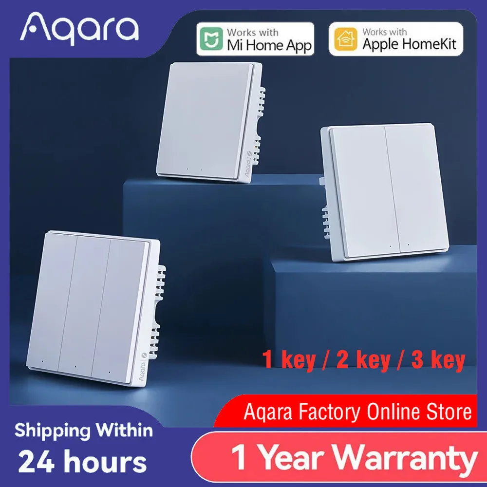Aqara 벽 스위치 D1 ZigBee 스마트 무선 스위치 키 라이트, 리모컨 파이어 와이어, 중립 없음, Mi Home HomeKit로 작동