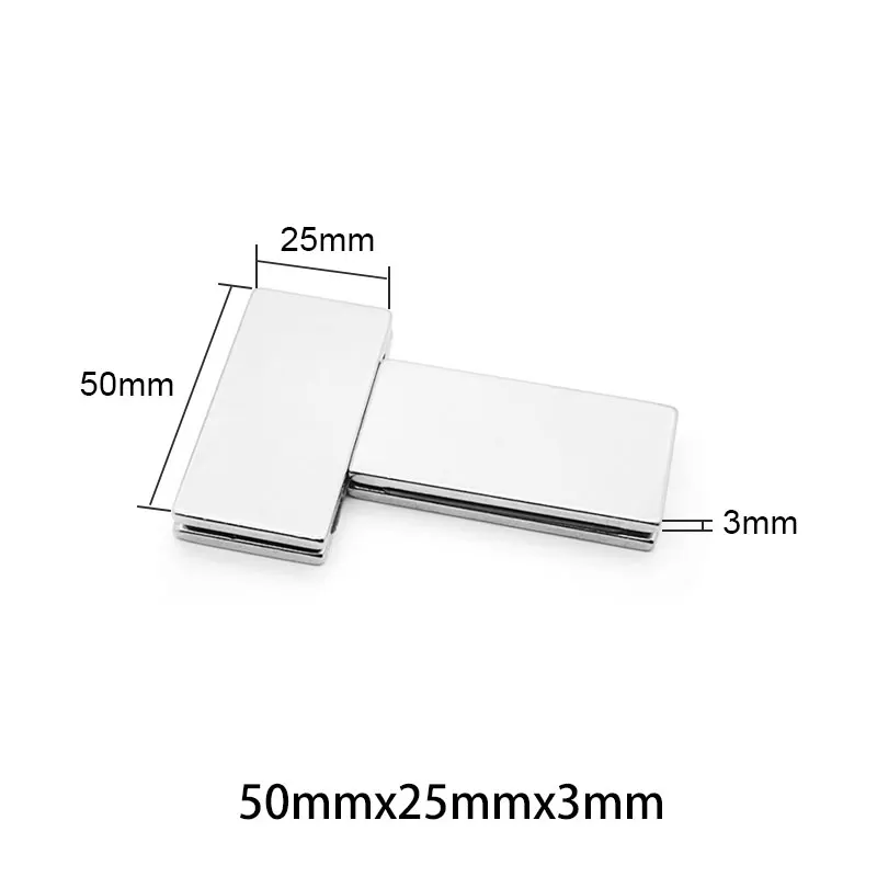 강력한 쿼드레이트 네오디뮴 자석, N35, NdFeB 롱 냉장고 자석, 블록 희토류 자석, 50x25x3mm, 1 개, 2 개, 5 개