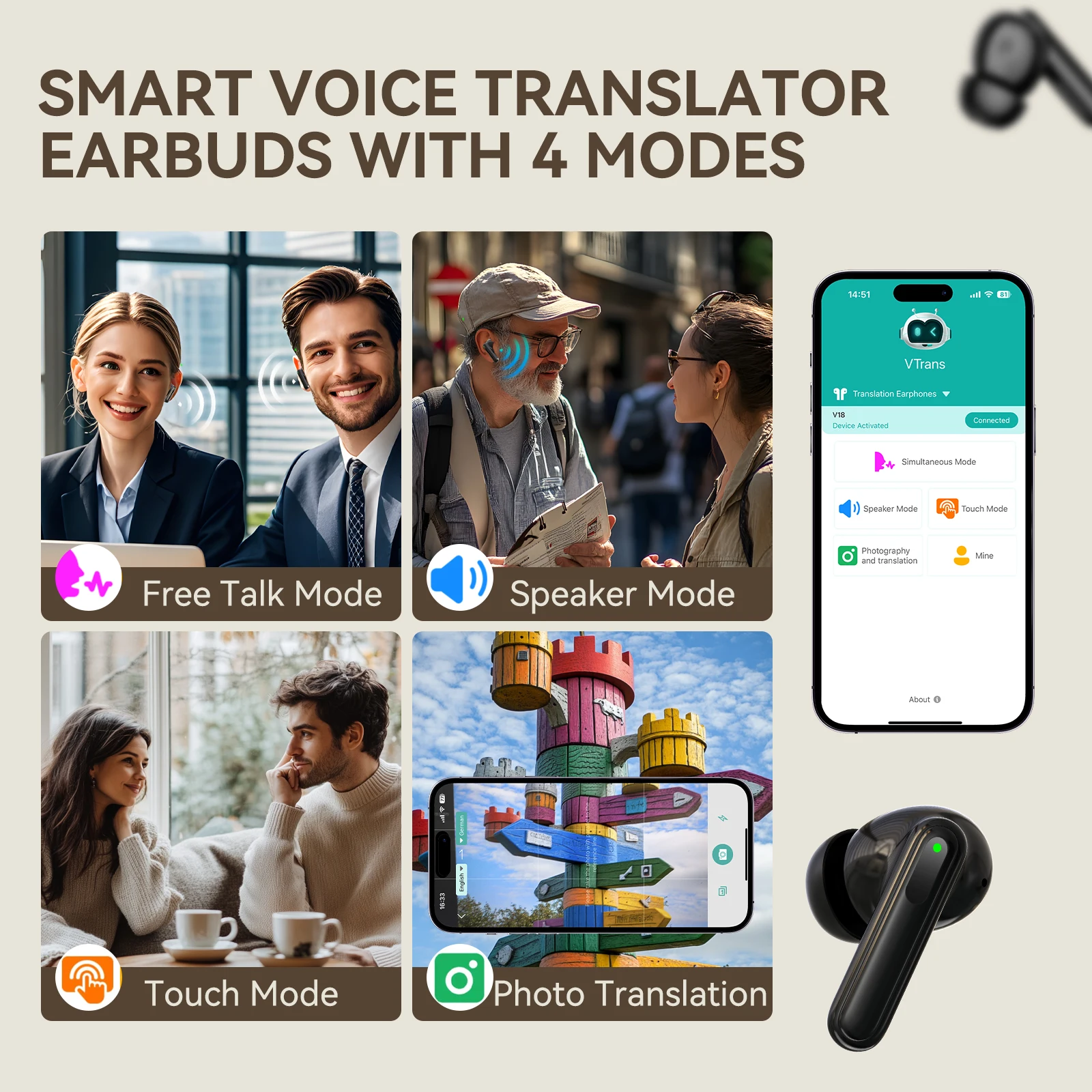 Vormor 150 Languages Translation Earbuds V20 Two-way Real-time Translation Instant Voice Translator for Travel Business Learning translator earbuds voice translator language translator translator earphones