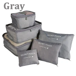 6-Piece Waterproof Travel Storage Bag Set - Large Capacity Luggage Organizers (Gray)
