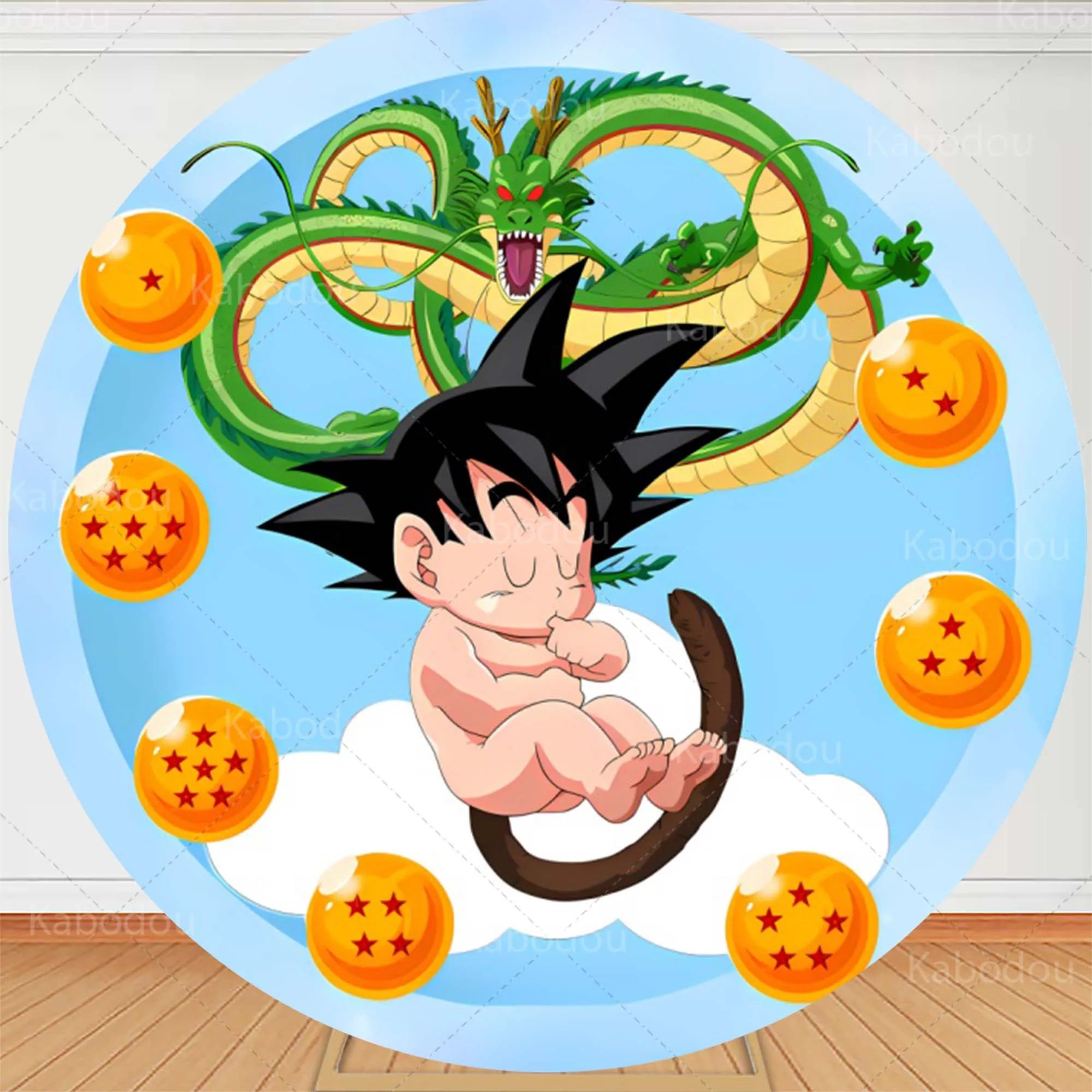 Dragon Ball Round Baby Goku Backdrop Boys Birthday For Party Decoration Baby Shower Photography Background Circle Studio Prop
