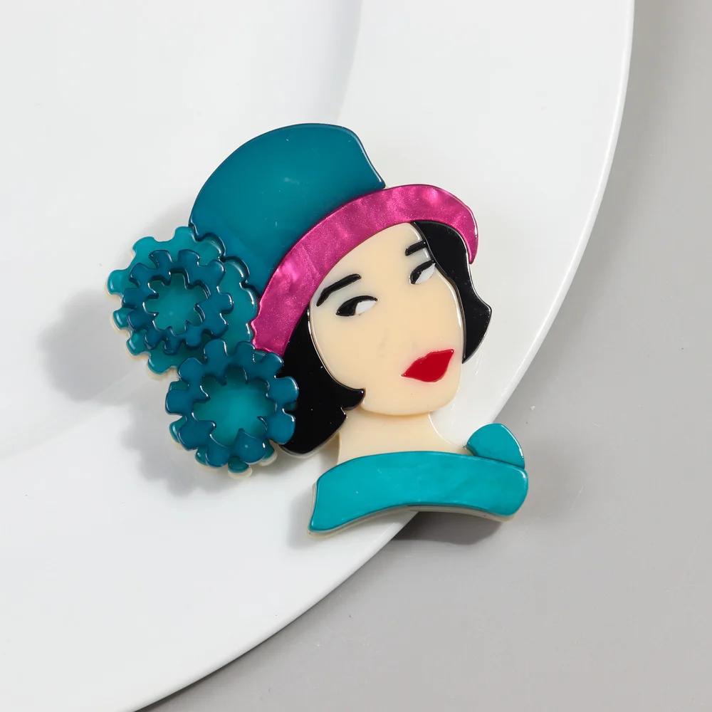 Bellissima Spilla In Ceramica Art Déco Degli Anni '30 Con Volto Di Donna, Cappello E Capelli Stilizzati - Foto 5