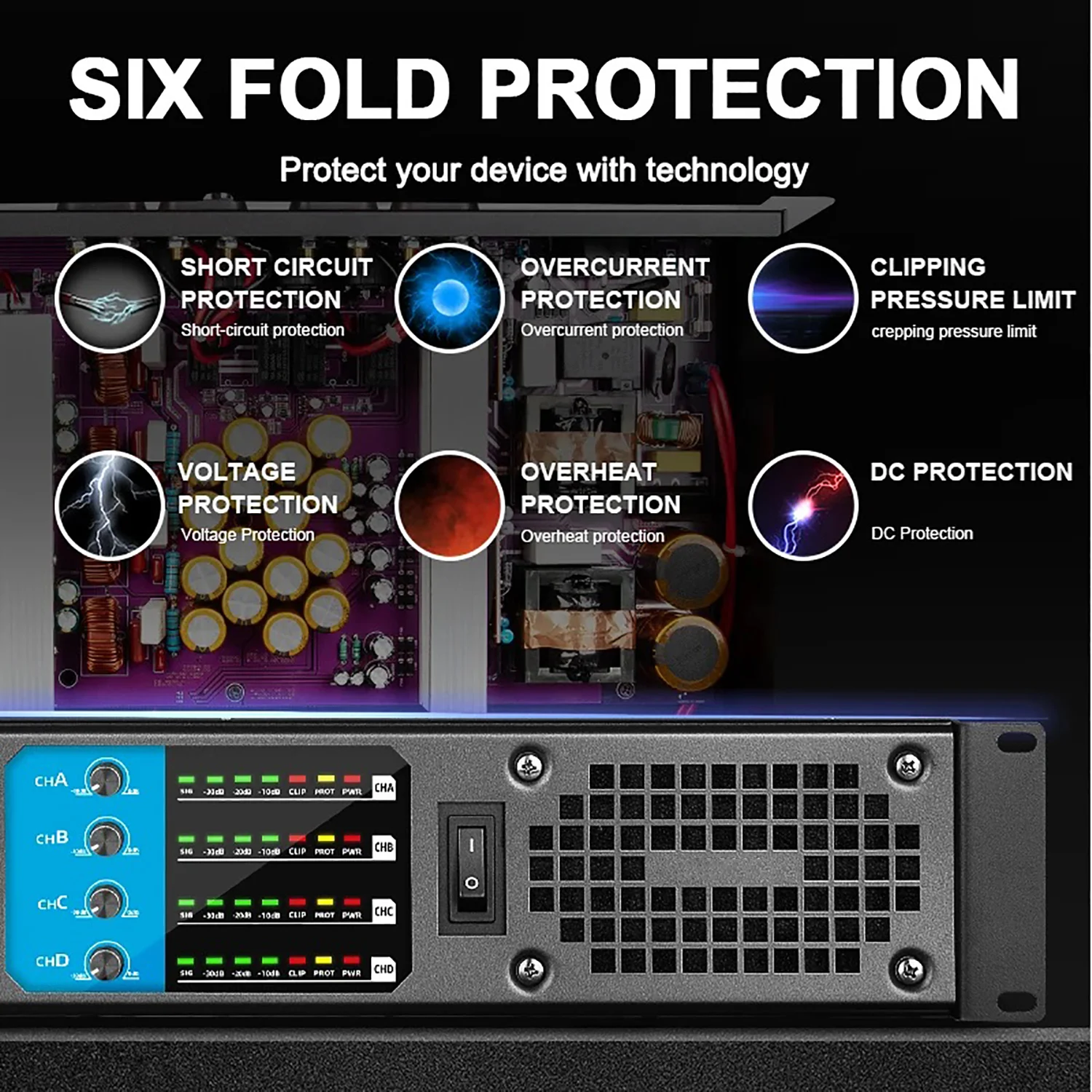 GAP-604 Digital Amplifier Professional 550W 4 Channels 8 channels Powerful Amplifier For KTV Stage Concern Church