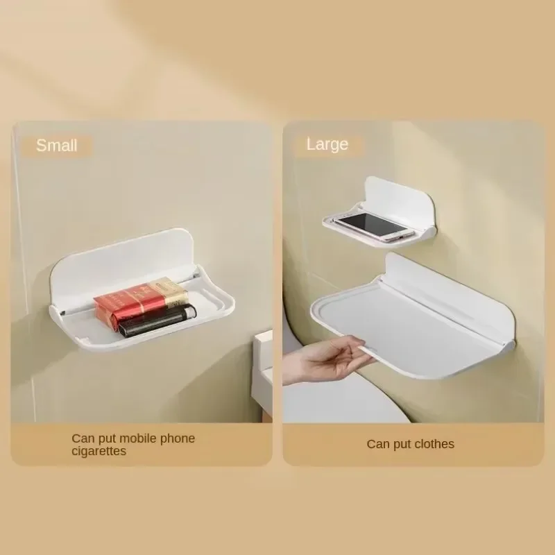 Foldable Wall Shelf Punch-Free Wall-mounted Plastic Floating Shelf Household Bathroom Toilet Towel Clothes Storage Rack 4