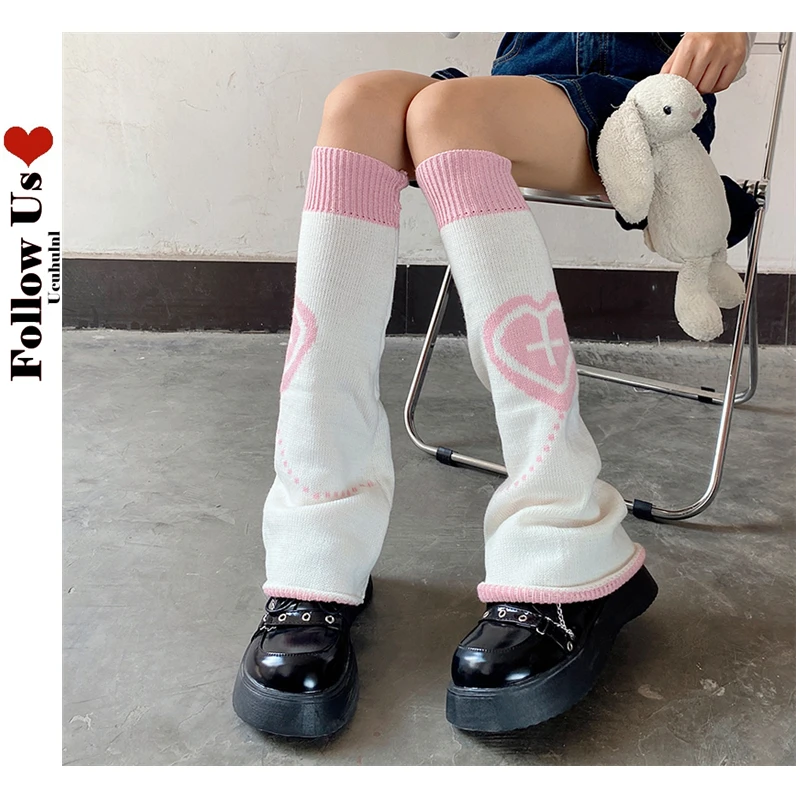 Lolita Calentadores de piernas cruzadas Harajuku para mujer, calcetines cálidos Kawaii de punto, calentadores de pie Y2K, accesorios de lencería, calcetines hasta rodilla| | - AliExpress