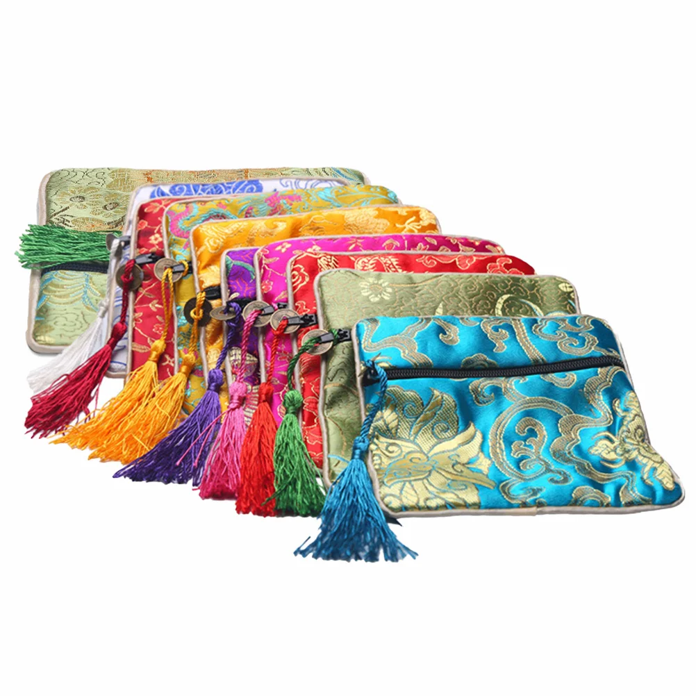 

10 Pcs Zipper Jewelry Bag Package Pouch Storage Gift Bracelets Vintage Chinese Style Buddha Beads Brocade Jade Bags Miss