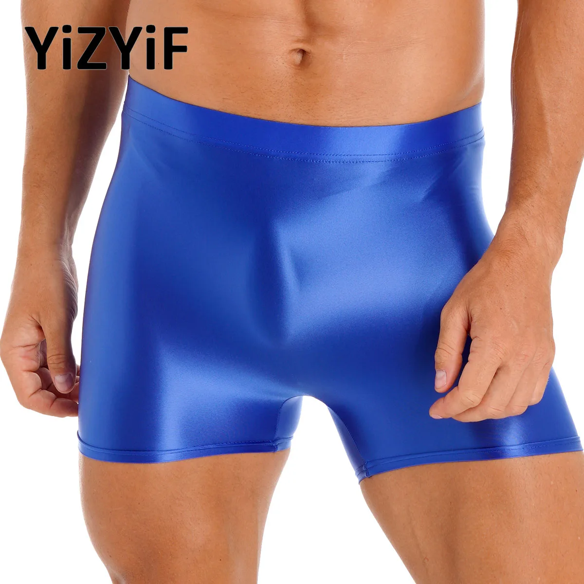 Mens Oil Shiny Glossy Boxer Briefs Shorts Pants High Waist Elastic Fitness Gym Short Leggings Bulge Pouch Trunks Bottom Swimwear zaful ribbed cutout one shoulder high leg bikini swimwear l green