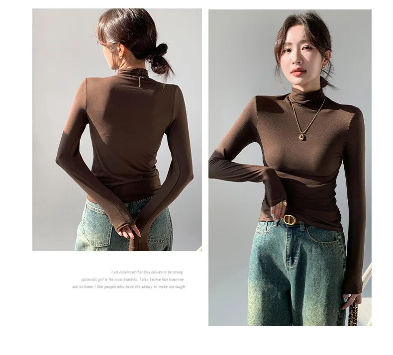 Women Fashion Korean Solid Long Sleeve Innerwear Bottming - Uniqwear