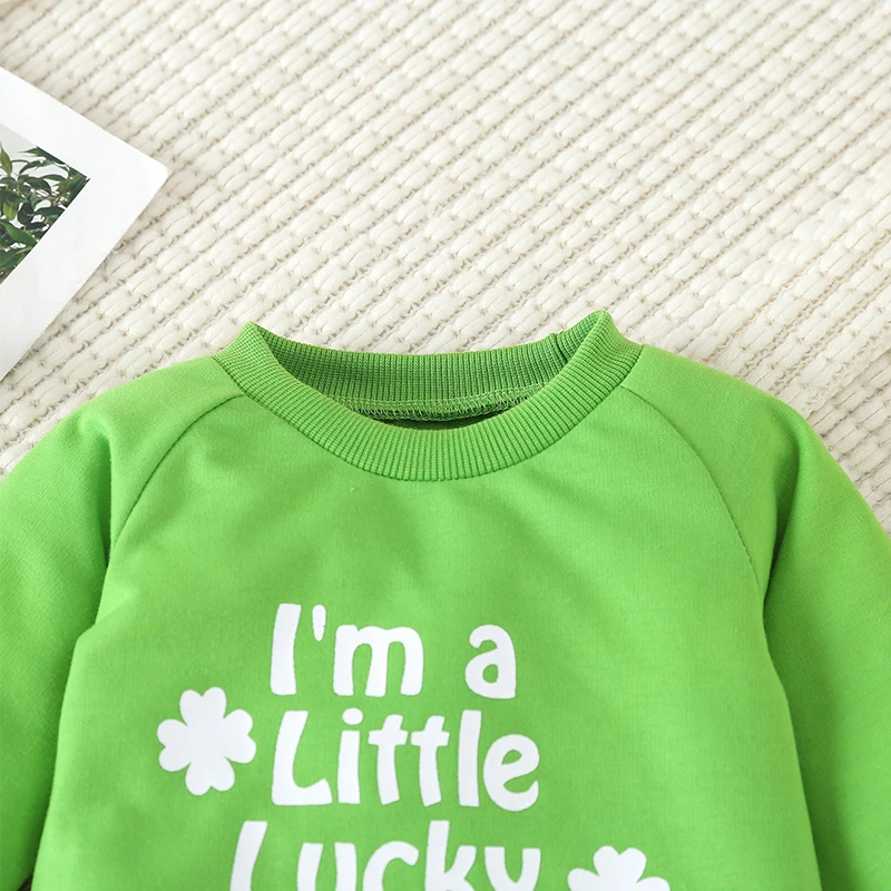 

New Born Infant Baby Boys St Patrick s Day Long Sleeve Jumpsuit Lucky Letter Print Romper Spring Green Cloth