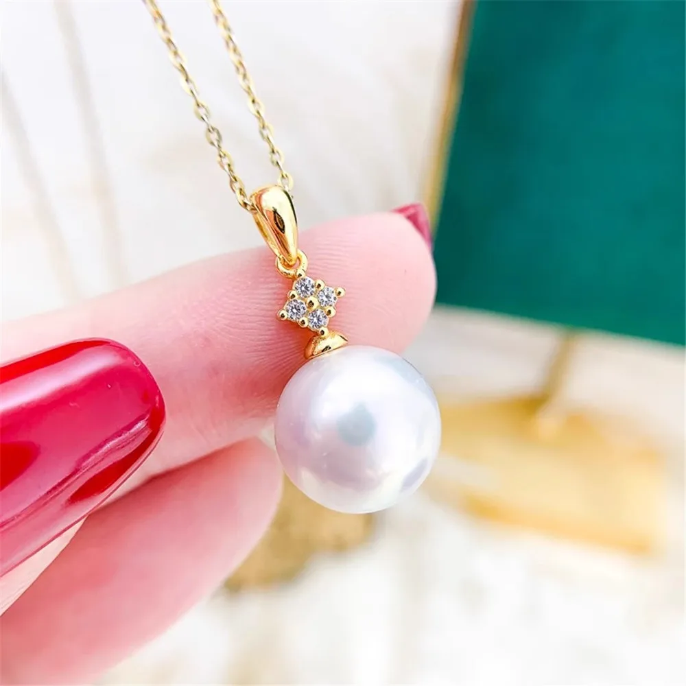 

DIY Pearl Accessories S925 Sterling Silver Pendant with Empty Support Gold Silver Necklace Pendant Fit 8-13mm Round Beads D106