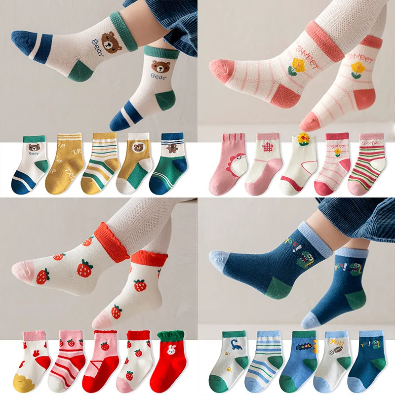 Kids Socks 5Pair/lot Children Cotton Boys Girls Socks Cute Cartoon Pattern Kids socks Baby Boy Girl Sport Style 1-12Y