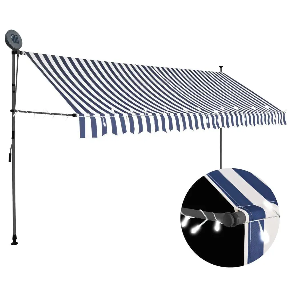 137.8 Manual Retractable Awning-Blue & White with LED Light
