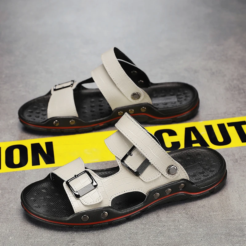 

Mens Slippers New In Summer Fashion Fisherman Shoes Platform Outdoor Beach Slides Leather Flat Luxury Casual Male Sandals