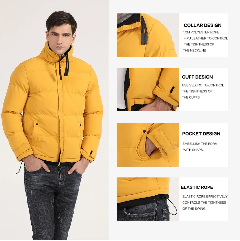 Parka Jacket   Men’s Winter Parkas Boys Casual Cotton Coat Zip Up Top Windbreaker Oversized Quilted Jackets Overcoat Male Plus size 4xl Outerwear Jackets for Man in Yellow
