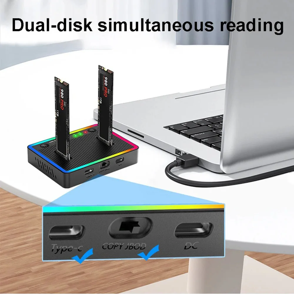 Kebidumei M.2 NVMe/SATA 듀얼베이 하드 드라이브 베이스 오프라인 클론 10Gbps M2 SSD 복제기 USB3.2 GEN2 SSD 어댑터 인클로저 (PC용)