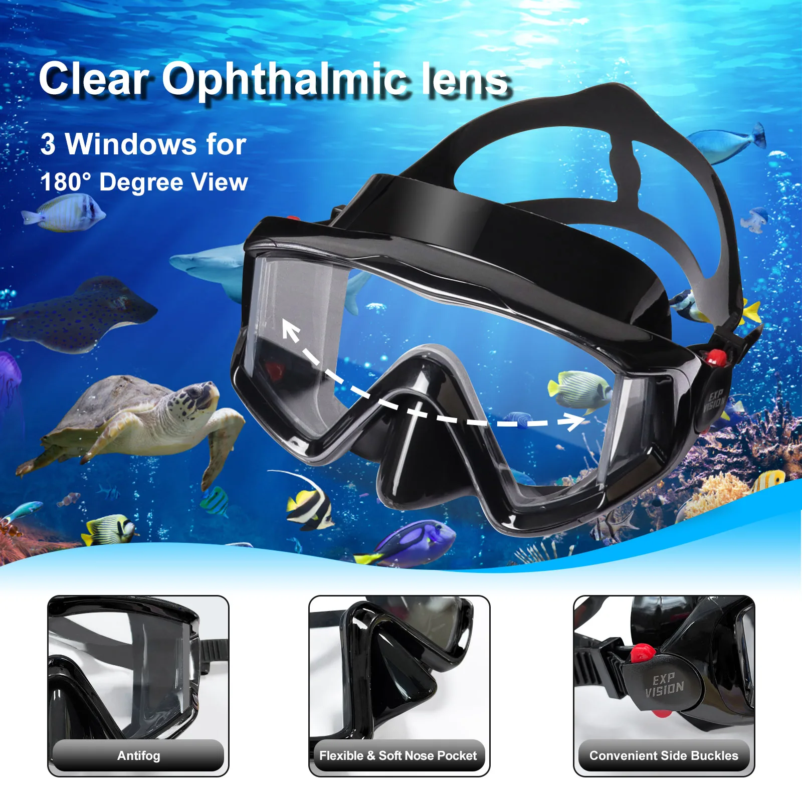 Anti-Fog Swimming Snorkel Mask Suitable for Adults Scuba Dive Swim Snorkeling Goggle with PC Lens
