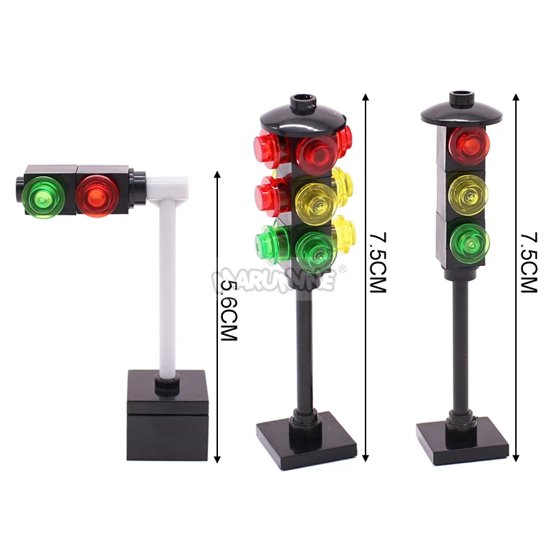 Marumine Traffic Road Sign Light Lamp Block Brick City Street View Accessories Signpost Barrier Speed Limit Indicator Warning - Image 3