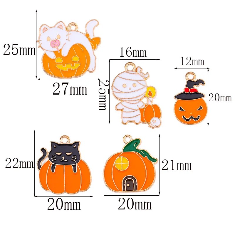 10 Stück mischen 45 Arten Cartoon Halloween Emaille Charms Kürbis Skelett Geist Fledermaus Katze Anhänger für DIY Schmuck machen Party Geschenke – Detail 5