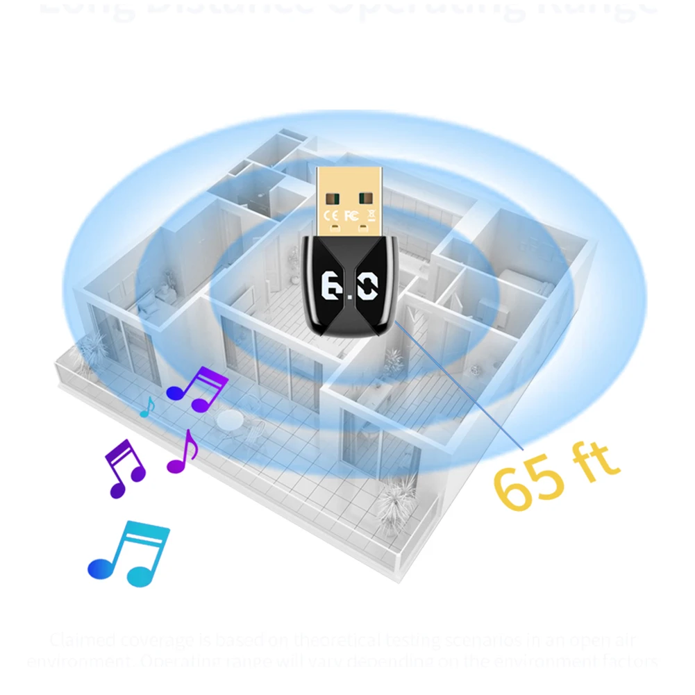 BT 6.0 어댑터 USB BT 6.0 동글 플러그 앤 플레이 무선 동글 (BT 키보드/마우스/헤드폰/스피커용)