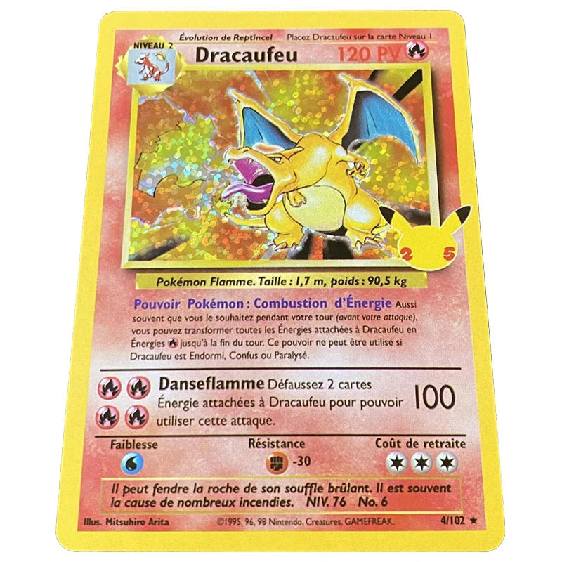 Pokemon Cards pokemon cards game cards collectible cards anime cards anime trading cards animation game cards 88X63Mm PTCG 25Th Diy Self Made French First Edition Pikachu Charizard Venusaur Flash Card Anime Collection Cards Gift Toys