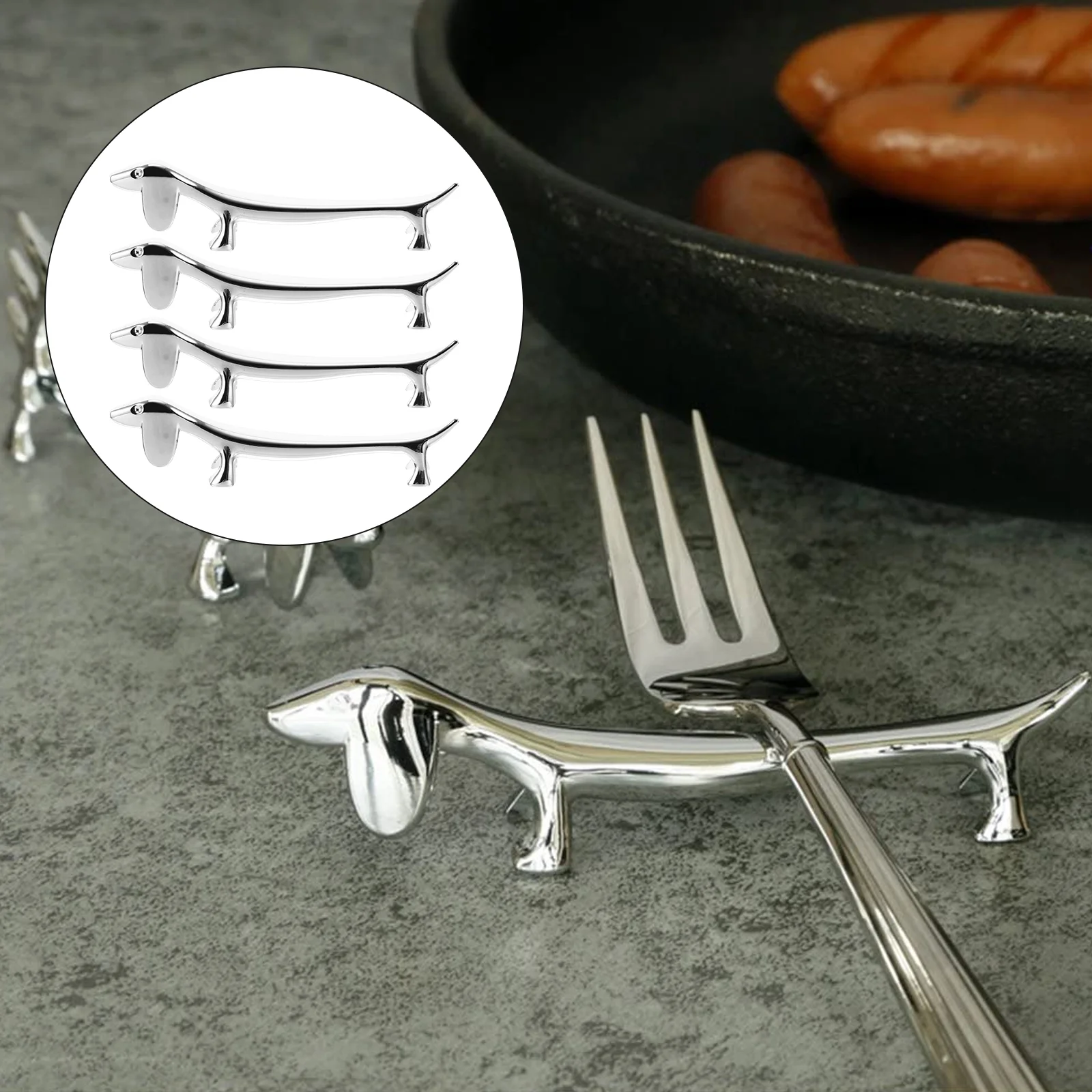 

4Pcs Dachshund Chopstick Rest Stainless Steel Chopsticks Silverware Stand Spoon Fork Rest Holder Rack