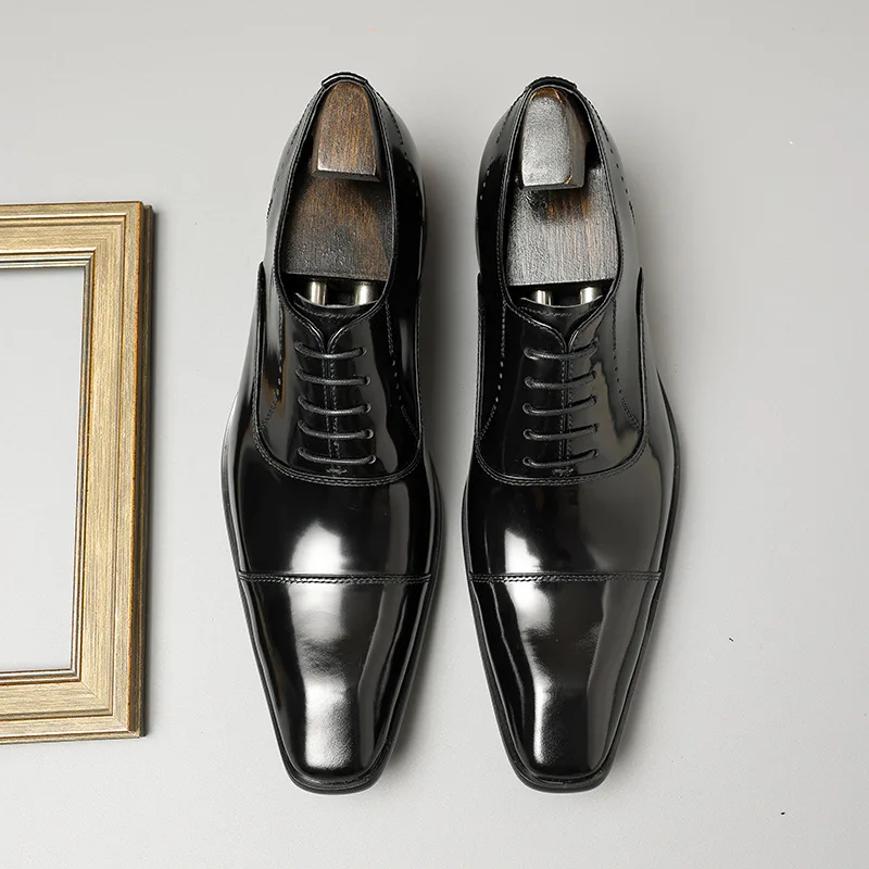 

Genuine Leather British Pointed Toe Business Formal Shoes Luxury Black Leather Shoes For Men Classic Dress Wedding wedding shoe