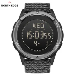 NORTH EDGE Men's Outdoor Sports Watch with Metronome and Compass - Waterproof Carbon Fiber Case & Nylon Strap (Black)
