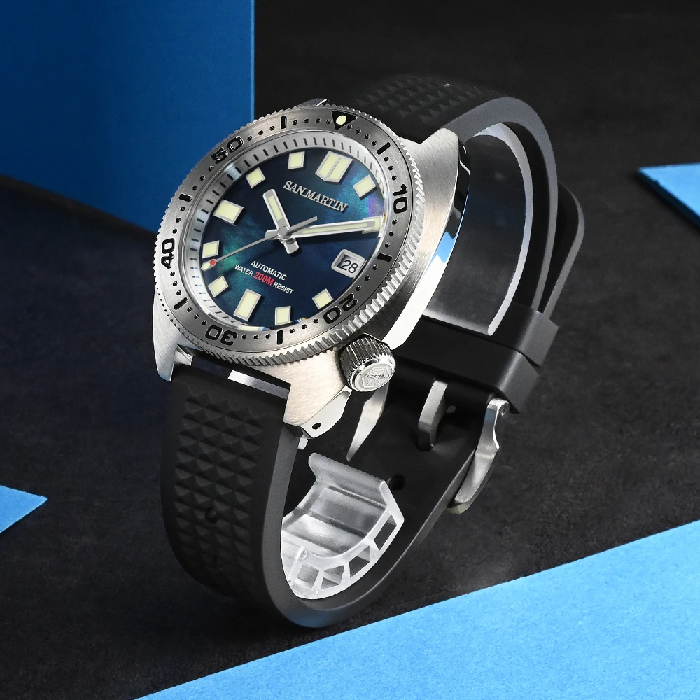 San Martin 6105 Turtle MOP Dial 42mm Men Diver Watch Japan NH35