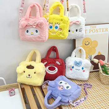 Kawaii Sanrio Plush Bag Cartoon Hello Kitty Kuromi Anime Melody Portable Handbag Crossbody Cosmetic Storage Bag Women Girls Gift 1