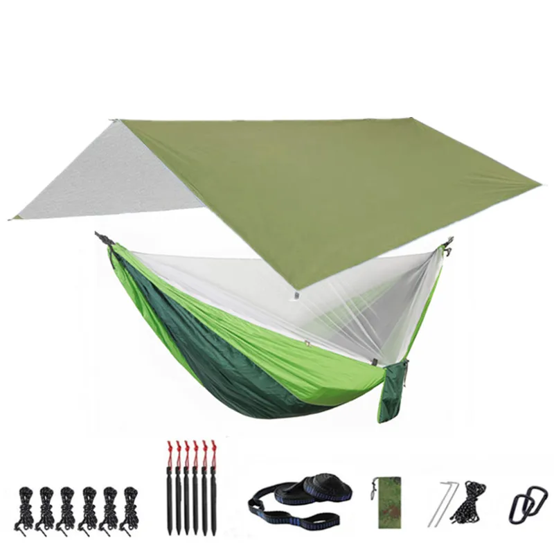 Camping Hammock with Bug Net and Rainfly Tarp,118x118in Portable Waterproof and UV Protection Hammock Tent for Indoor, Outdoor 