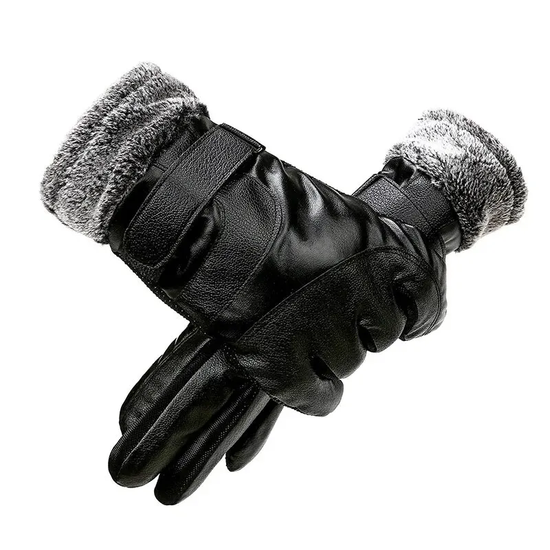 Leather Gloves Men's Women's Winter Fleece Thickened Warm Touch Screen Windproof Waterproof Driving Motorcycle Riding Gloves touchscreen gloves warm gloves