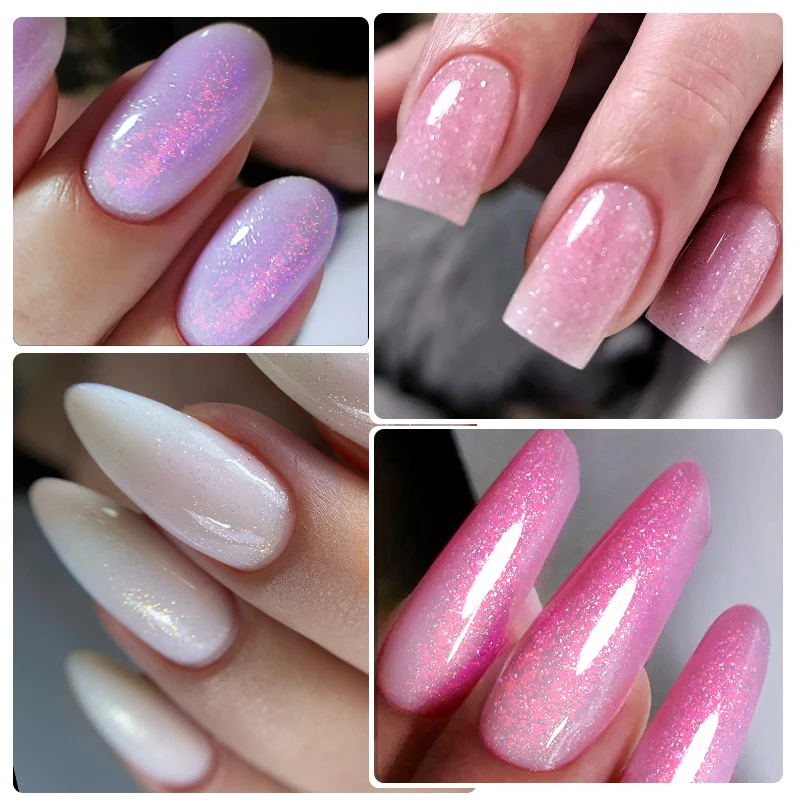UR SUGAR 7ml Milky Jelly White Glitter Rubber Base Gel Polish Pink Nude Color Soak Off UV LED Self-leveling Gel Varnish Manicure 4