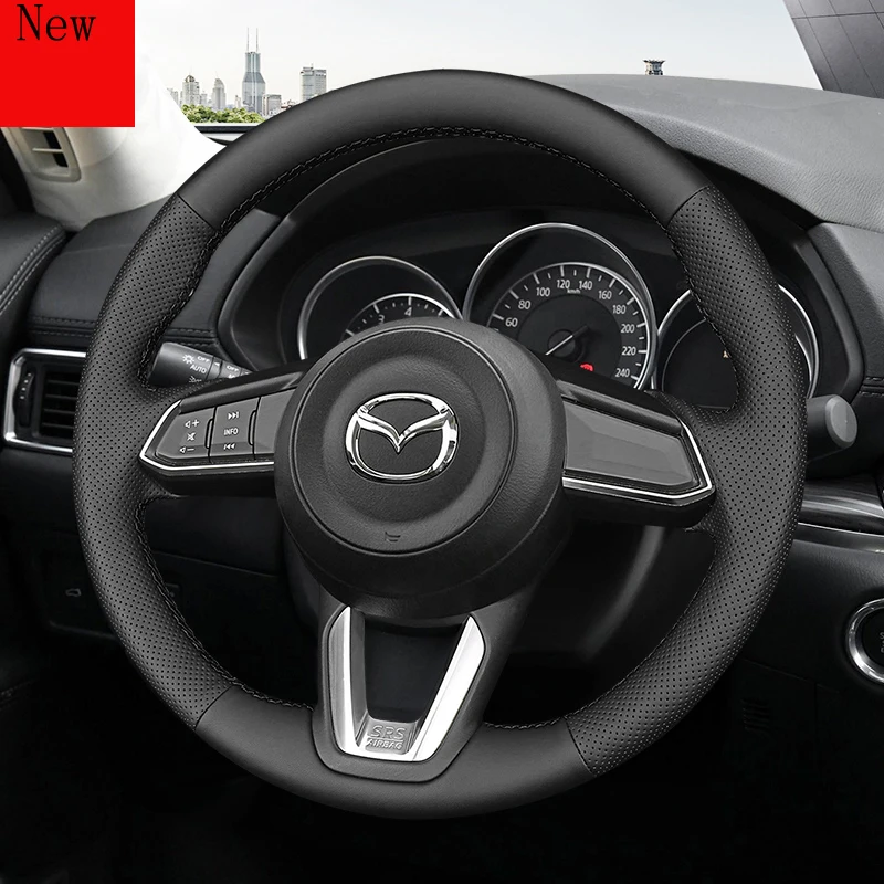 

DIY Hand-Stitched Leather Car Steering Wheel Cover for Mazda 3 Cx-4 Cx-5 CX-30 Interior Accessories