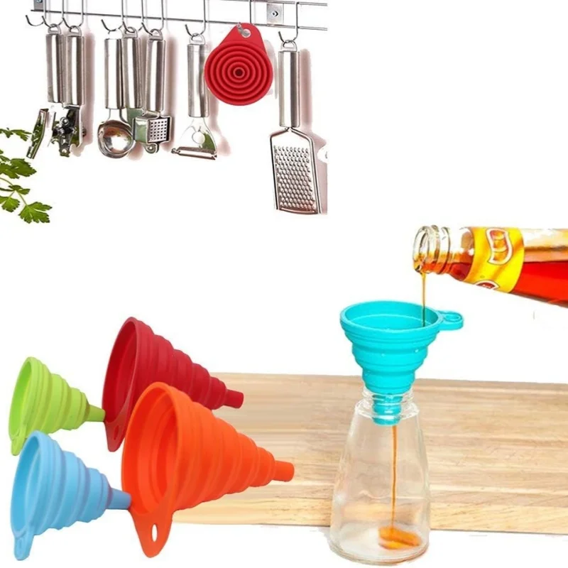 Silicone Folding Funnel Multifunctional Portable Mini Kitchen Retractable Oil Leak Household Liquid Dispenser Kitchen Utensils