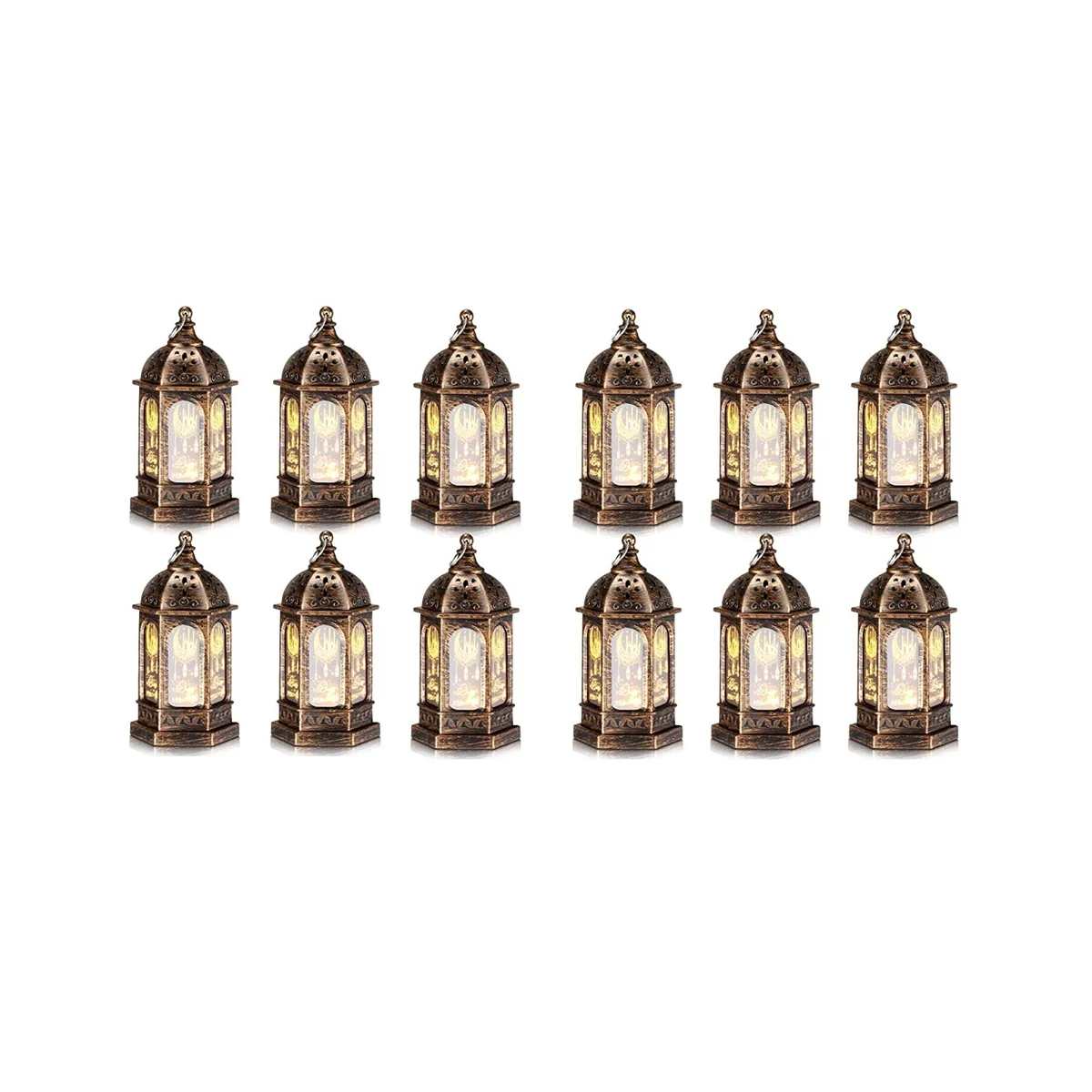 

12Pcs Mini Ramadan Candle Mubarak Lantern LED Eid Mubarak Lantern Moon Star Lights Moroccan Style Hanging Lantern C