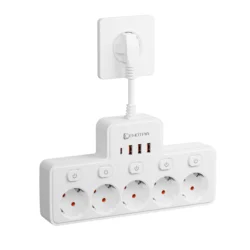High - Power EU AC Plug Power Strip with Independent Switch and USB - C Charging - EU Plug White