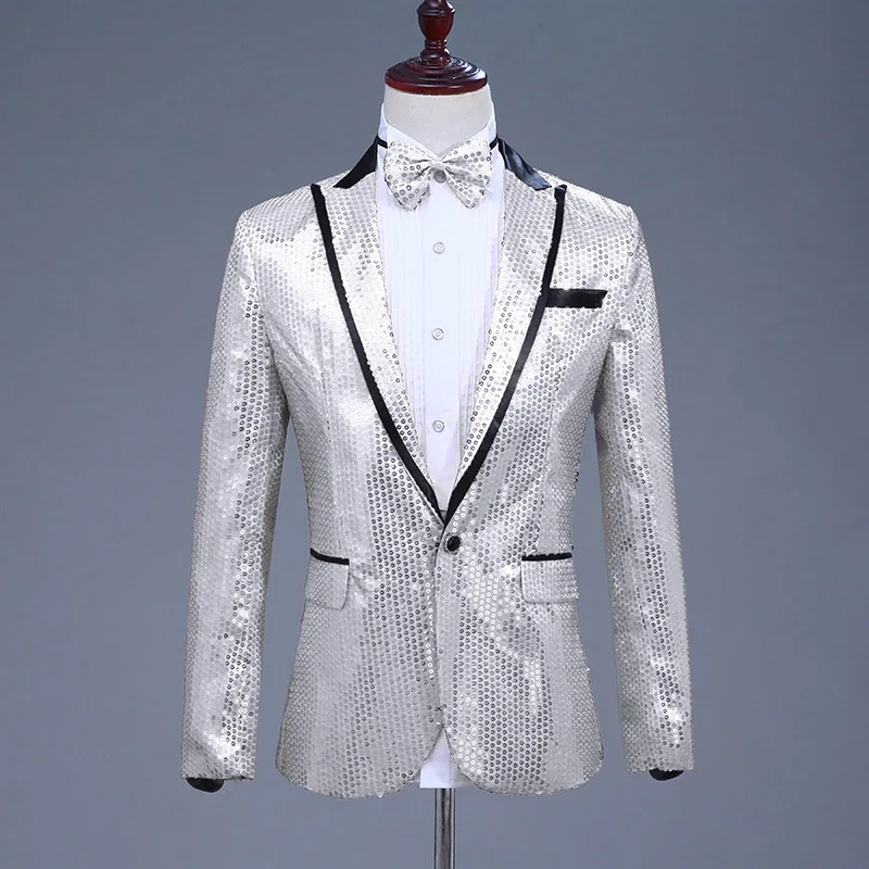Sequins Men's Suit Jacket Performance Clothes Nightclub Singer Host Suitmen Suit