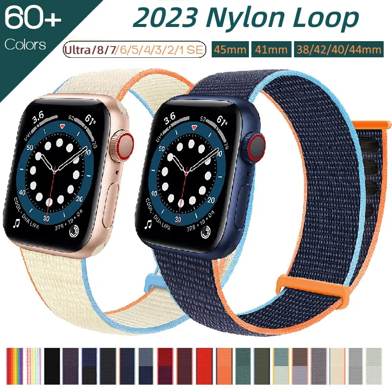 

Ремешок нейлоновый для Apple Watch S9 45/41 мм Ultra 49 мм 44 мм 40 мм 42 мм 38 мм 44 мм, мягкий браслет для iwatch Series 8 7 6 5 4 3 SE