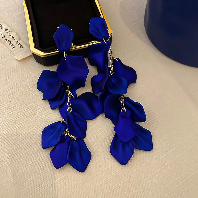 Bohemian Rose Petal Earrings Flower Red Yellow Blue Colors Flower Drop Earrings Long Tassel Party Wedding Jewelry