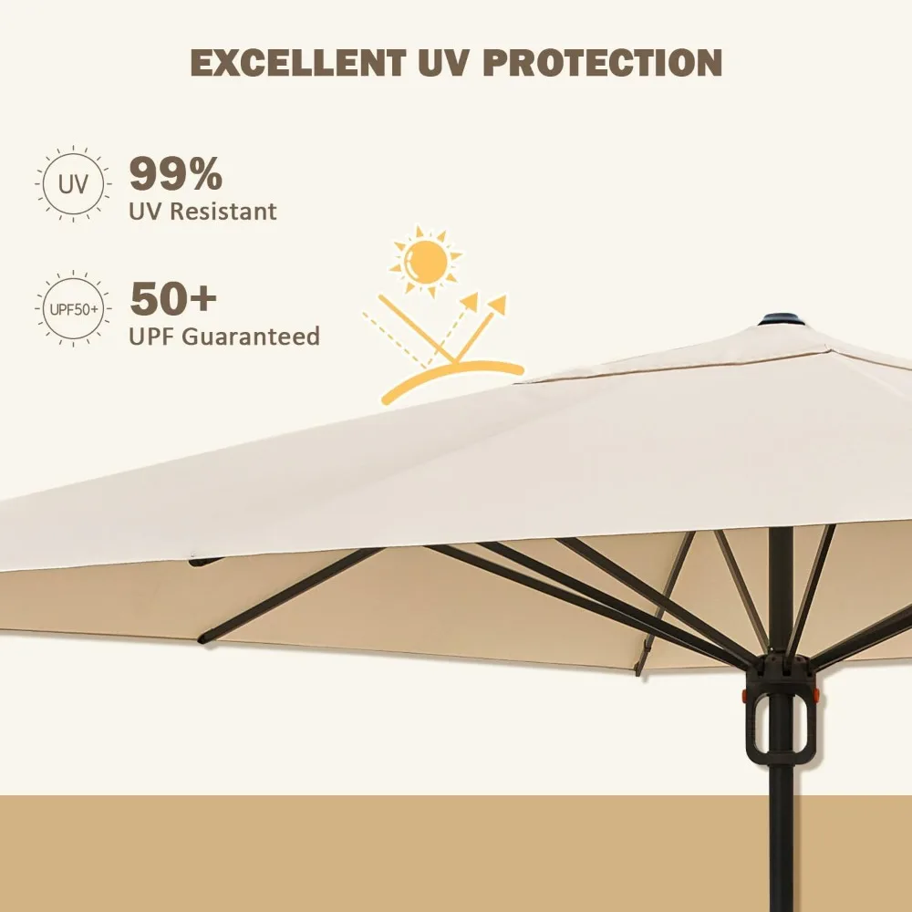 Patio Umbrella, 13.1' x 13.1' Aluminum Large Umbrella Umbrella Base, Heavy Duty Umbrella for Garden, Deck and Park Pool, Beige 5