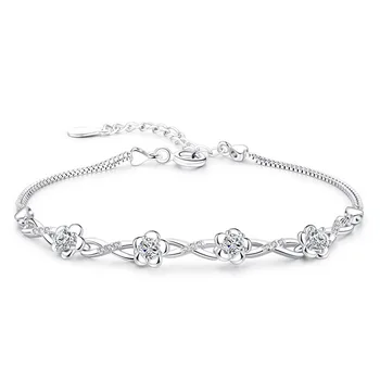 Authentic S925 Sterling Silver Crystal Vintage Plum Blossom Flower Bracelet Bangle For Women Girl Lady Wedding Birthday Gift